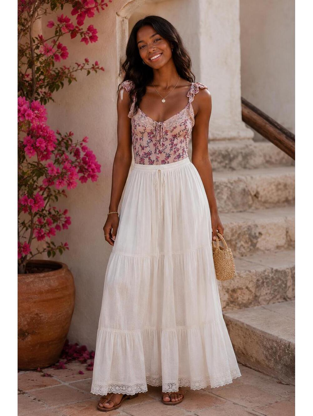 Free People Pink Floral Lace Trim Bodysuit | Size XS